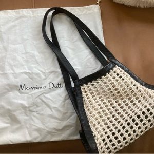 Massimo Dutti Mini Handbag Black Leather Rope Weaved Signature Collection